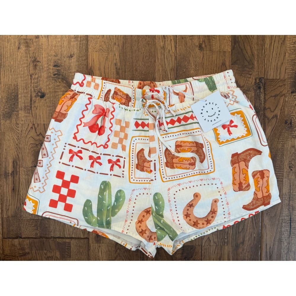 NWT Baevely Western Cowboy Shorts Boots Cactus Bows Lined Size M